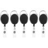 GLUN Oval Round Reel ID Card Holder, ID Badge Reel Clip On Card Holders (5 Units, Black)