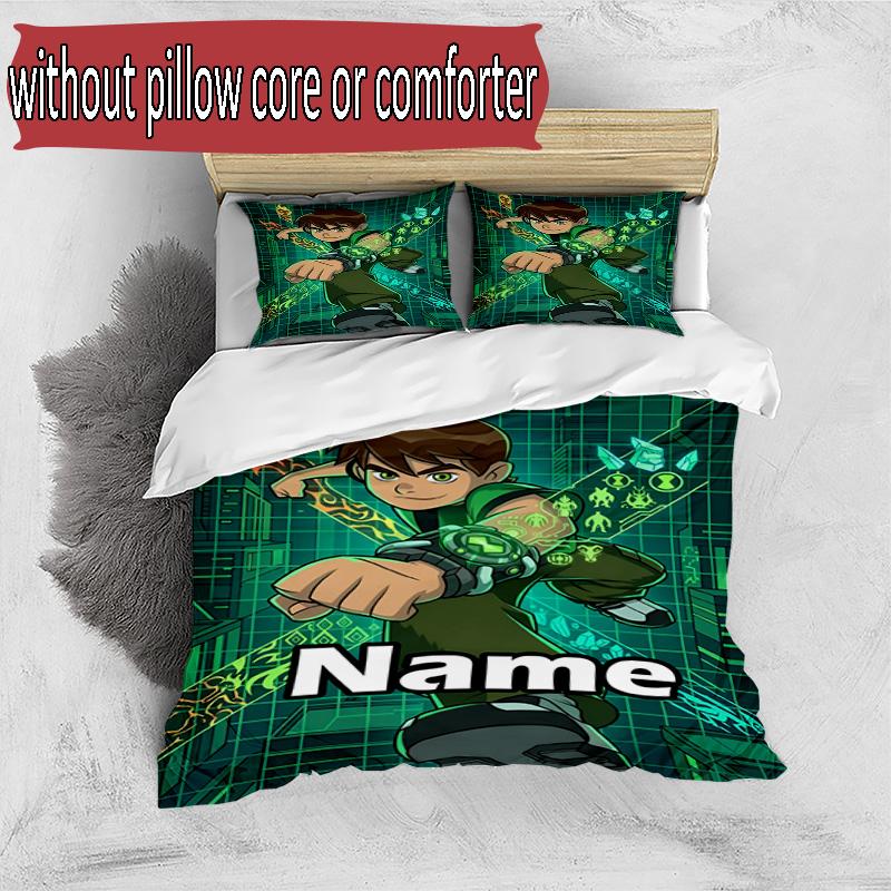 3pcs Duvet Cover Set (1*Duvet Cover + 2*Pillowcase, Without Core), Custom Name Ben 10 Cartoon Pattern Bedding Set, Home Bedroom Decor Gift
