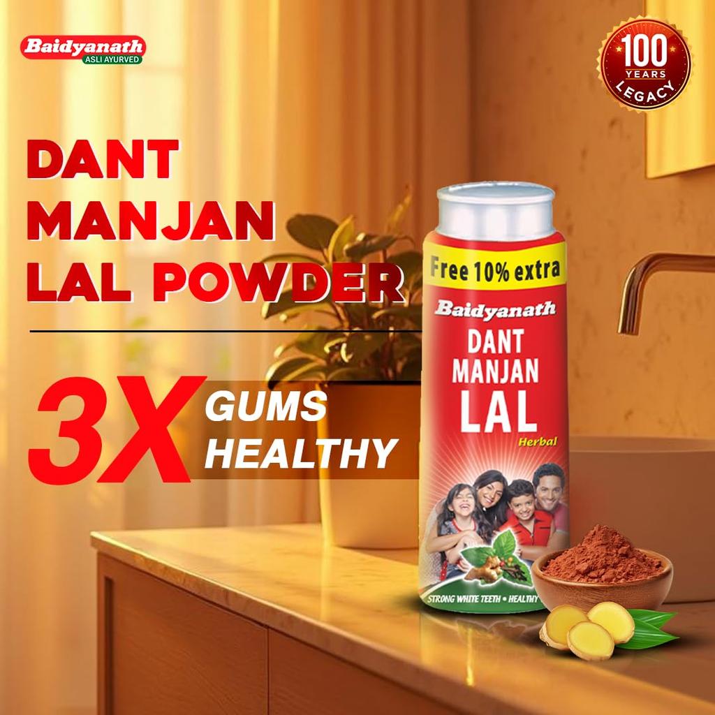 Baidyanath Dant Manjan Lal Herbal Tooth Powder 200 G Pack for Oral Care and Gum Strengthening