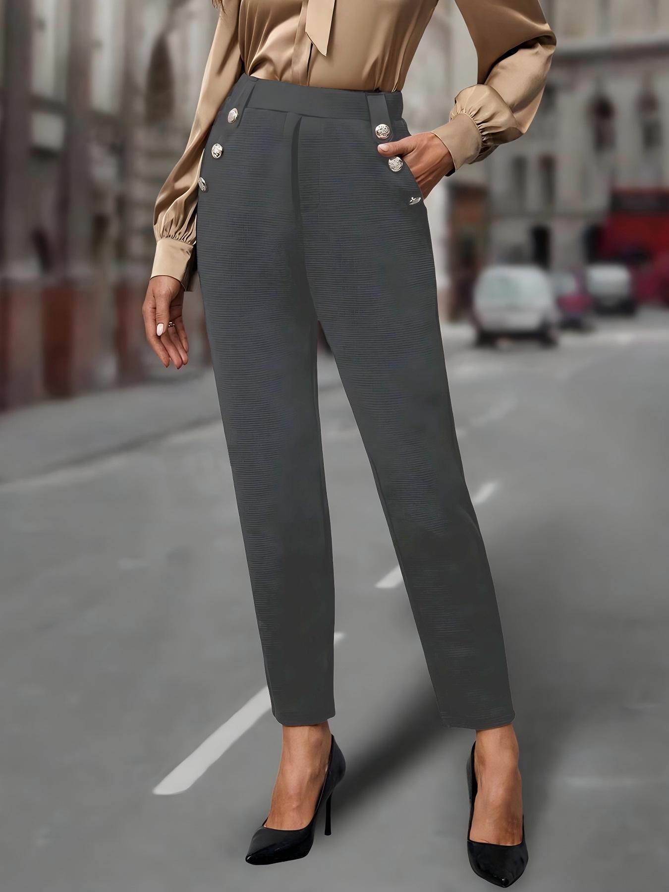 

Брюки от костюма с наклонными карманами и деталью в виде пуговицы L серый