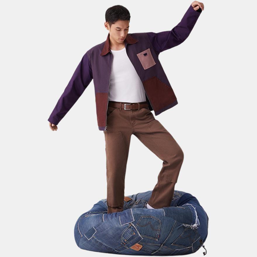 Giacca di jeans a maniche lunghe Levis Skate Series con toppa di velluto a forma di pipistrello sul colletto, vestibilità ampia, giacche da uomo, viola A5732-0002