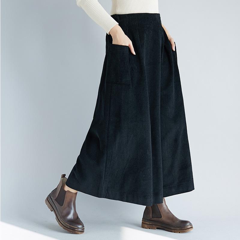2025 Autumn/Winter Women's Corduroy Elastic Waist Wide-Leg Pants Skirt