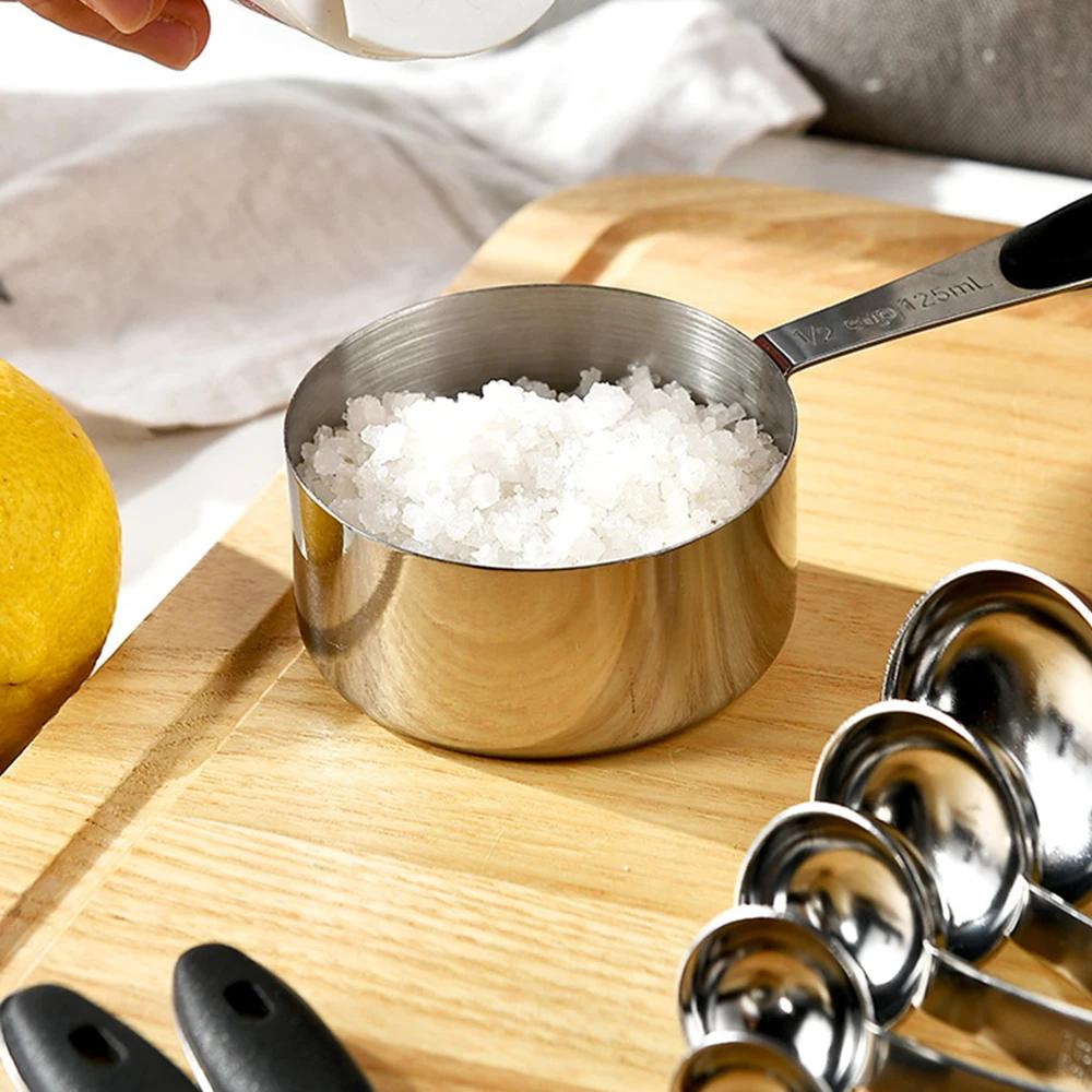 5/10Piece Silver Measuring Cups and Spoons Set Stainless Steel Measuring Cup Kitchen Measuring Spoon Scoop For Baking