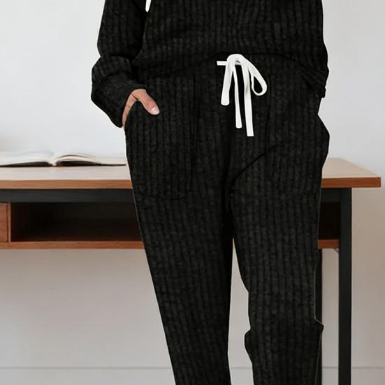 Women's Ribbed Knit Outfits 2 Piece Long Sleeve Pajama Set Fall Casual Sweatshirt And Joggers Lounge Set