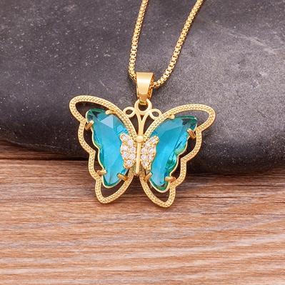 Nidin Top Quality Austrian Crystal Zircon 10 Colors Butterfly Pendant For Women Female Colorful Animal Necklace Jewelry Gifts