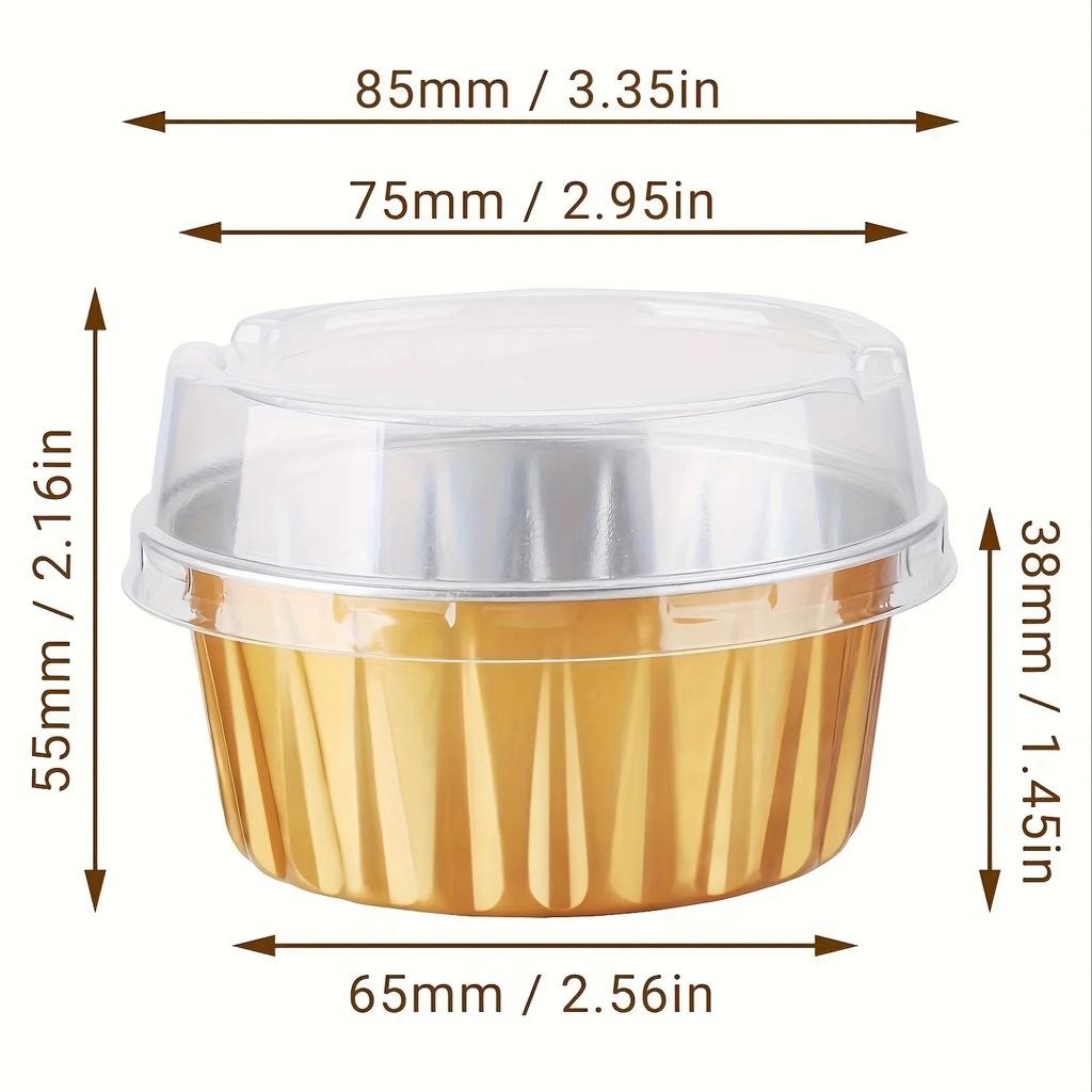 50 de bucăți de ramekinuri de unică folosință cu capace - Mini forme de copt din folie de aluminiu premium pentru brioșe - Accesorii perfecte pentru tacâmuri de petrecere