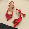 Fashion Luxury Women's High Heels Fashion Glitter Rhinestones Pumps Crystal Bowknot Satin Pointed Toe Shoes for Women Wedding Prom Shoes