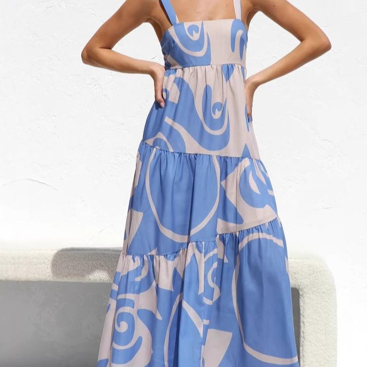 

Женское летнее платье в стиле бохо с цветочным принтом, бретельками на тонких бретельках, квадратным вырезом, оборками, повседневное струящееся платье А-силуэта для пляжной вечеринки, длинное платье-сарафан без рукавов для женщин 2XL