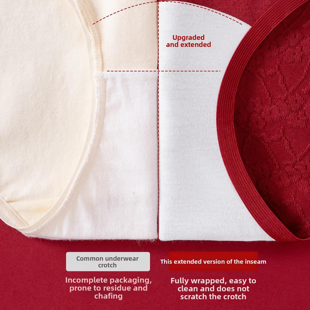 Women's Spring and Autumn New Year Wedding Pure Cotton Red 10A Antibacterial Crotch Non-mark High Waist Underwear