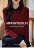Color-Block Wool Knit Long Sleeve Polo Sweater