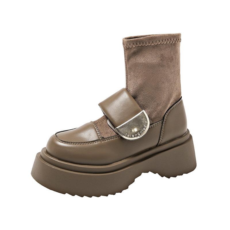 

Ретро ботинки на толстой подошве с круглым носком, эластичные, модные, женские, осенние, новые, тонкие ботильоны-носки 40 коричневый