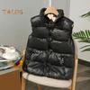 Women Winter Zip-up Vest Coat Thickened Padded Stand Collar Neck Protection Sleeveless Outerwear with Zipper Pockets Solid Color Keep Warm Waistcoat