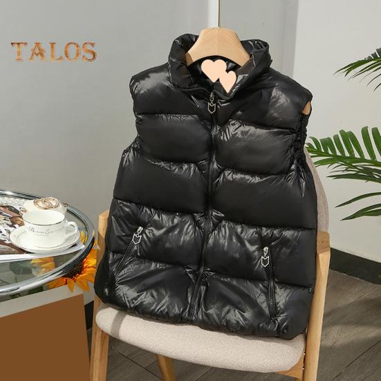 Women Winter Zip-up Vest Coat Thickened Padded Stand Collar Neck Protection Sleeveless Outerwear with Zipper Pockets Solid Color Keep Warm Waistcoat