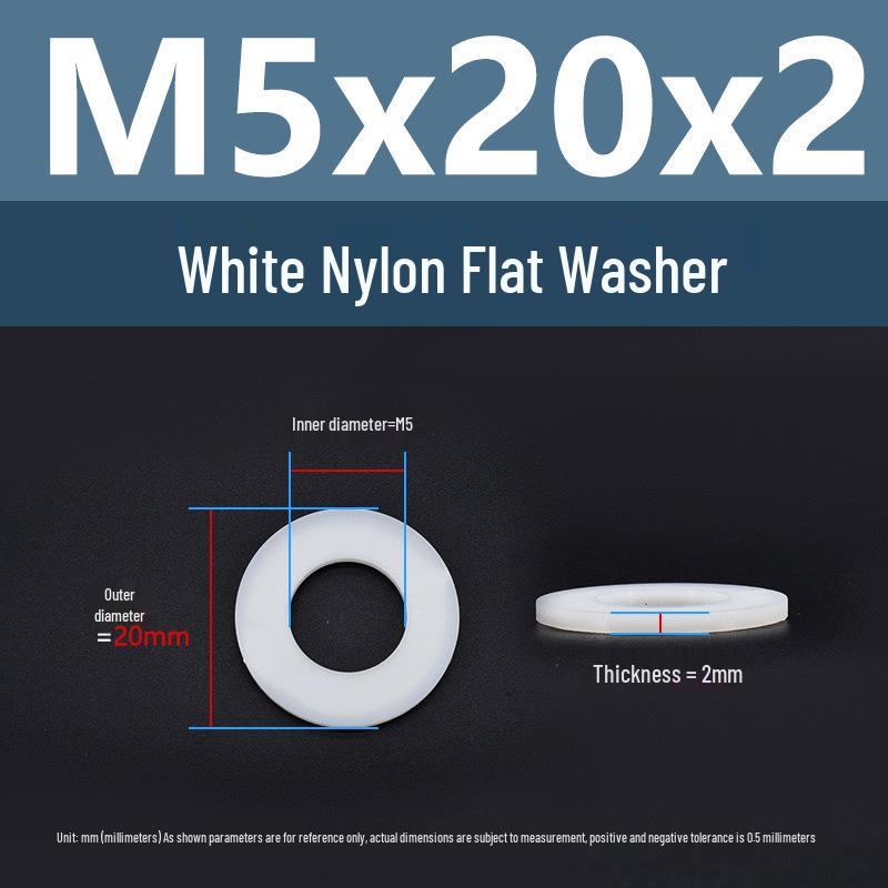 Yigu High-Temperature Wear-Resistant White Nylon Flat Washer, Sizes M2-M24