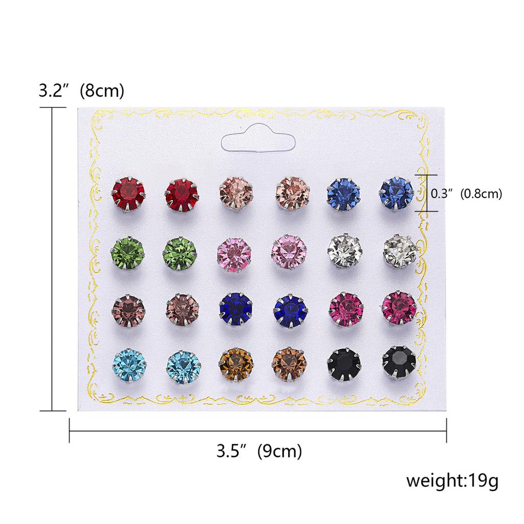 12Pairs/Set Colored Zircon Crystal Stud Earrings For Women Minimalist Geometric Imitation Pearl Round Bead Earring Trend Jewelry