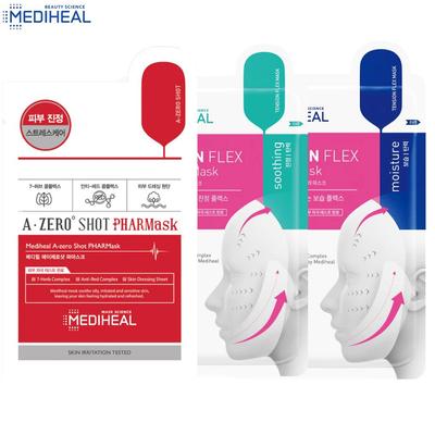 A-Zero Shot Pharmask, מסיכת לחות Tension Flex, ומסיכת הרגעה Tension Flex, 25 גרם. x 3 / 9 / 10 יח' - טיפוח עור קוריאני