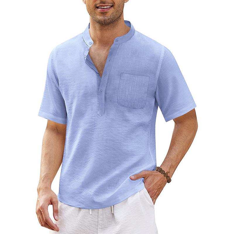 European & American Men's Hippie Casual Pocket Short Sleeve Beach T-shirt