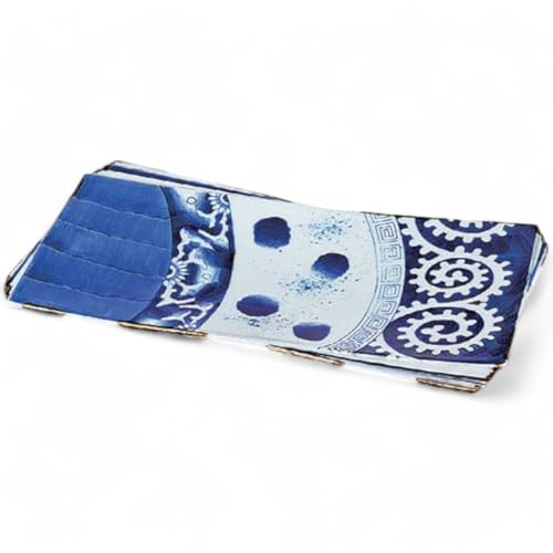 Takumifu Arita Ware 28cm Plate, Blue and White Octopus Arabesque Paper Design, Rectangular Plate, Made in Japan