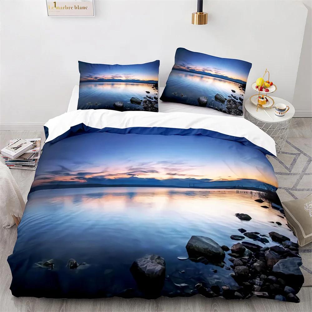 Täcke Strand Havssolnedgång Hawaiianska Vågor Täcke Tropisk Ö och Hav Strand Natur Polyester Sängkläder Set