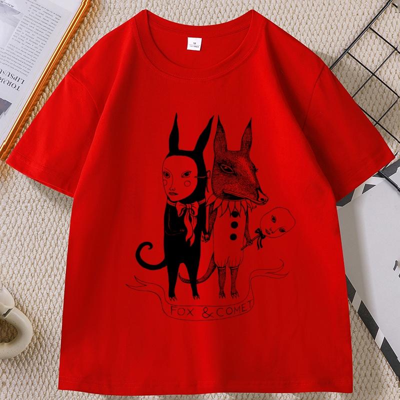 Funny Creatures Printed T Shirt Animal Fox Tshirts Cotton Short Sleeve Tshirt Casual Round Neck Printed Tshirt Male Clothes S