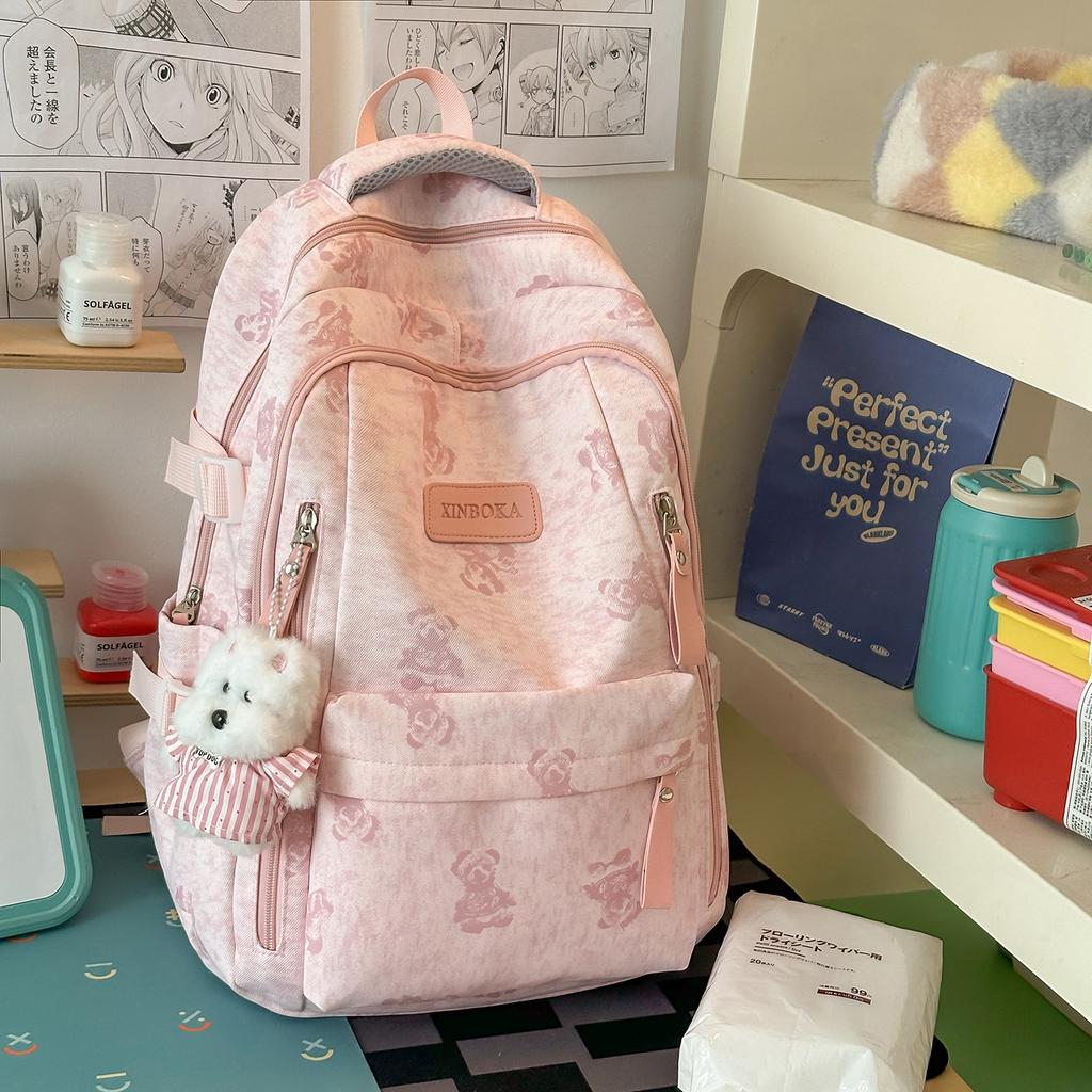 Schoolbag New Large Capacity Bear Backpack Middle School Student School Bag Ins High Value Fashion Casual Backpack Lightweight Girls