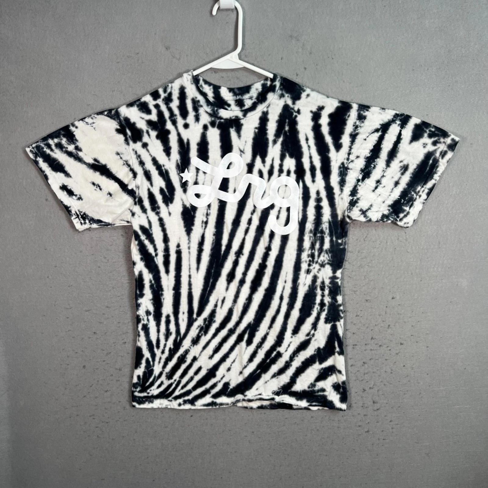 LRG Tie-Dye Logo T-Shirt Small Black & White Cotton Blend Short Sleeve S