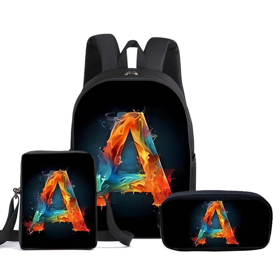Guitar Print Three Piece Set Rucksacks for Boys Plus Girls Best Gifts 2D Flat Animated School Carrier for Children