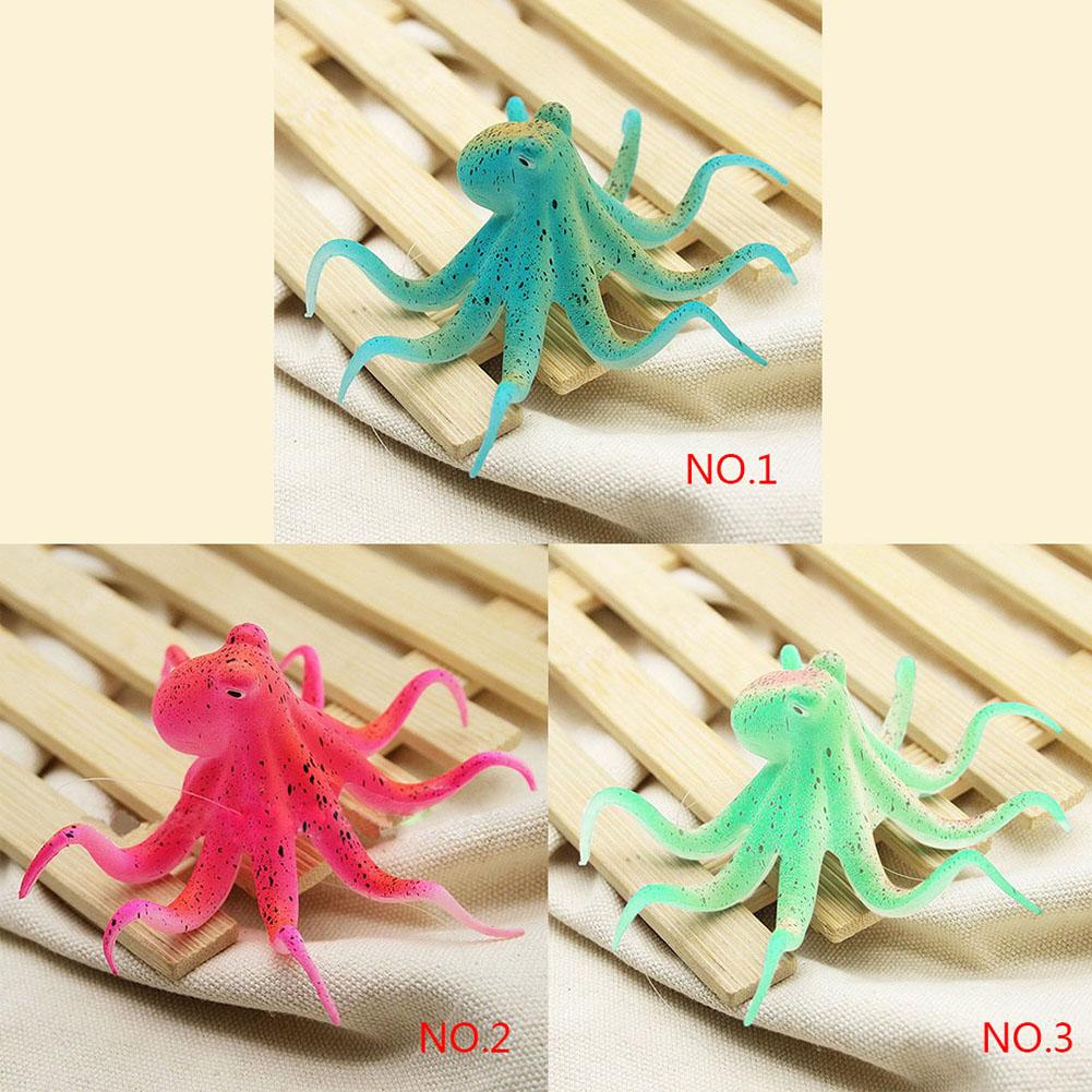 Silicone Simulation  Fluorescent  Octopus Fishbowl Decoration Adjustable Suction Cups Artifical Marine Animal Aquarium Ornament