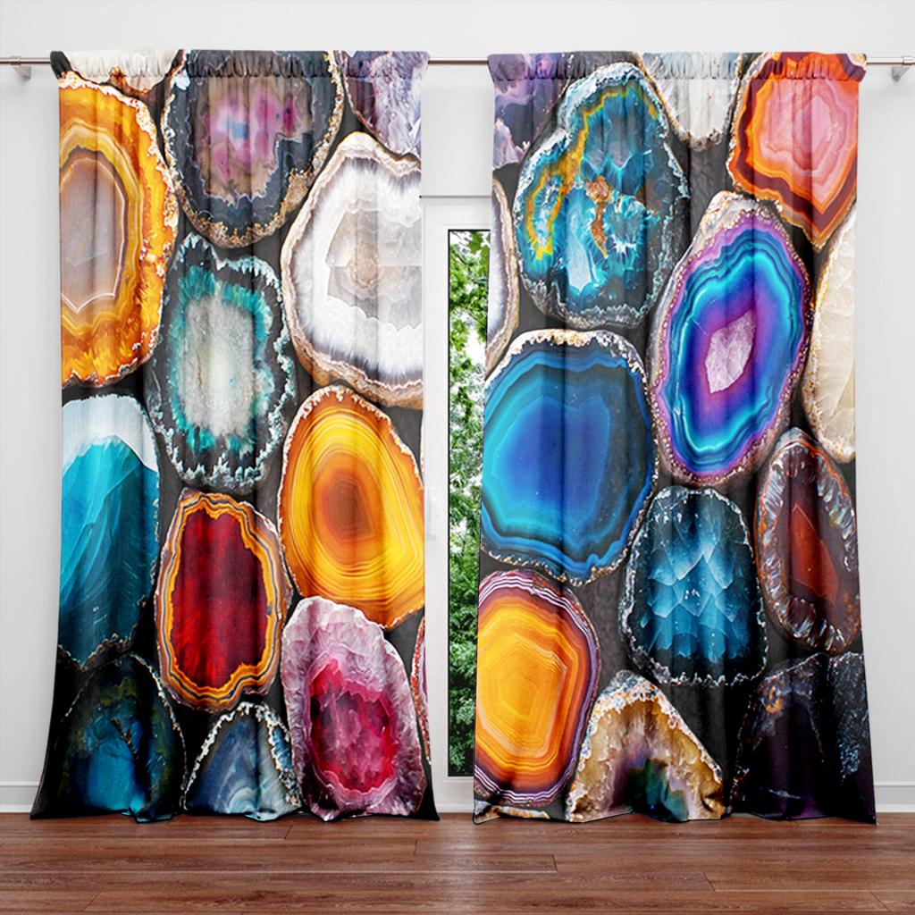 2pcs Beautiful Colored Agate Printed Curtain for Home Decor - Rod Pocket Window Treatment for Bedroom, Office, Kitchen