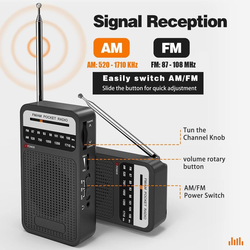 Portable Radio AM FM with Best Reception, Goodes Transistor Radio with Loud Speaker, 2AA Battery Operated, Headphone Jack for Indoor, Outdoor