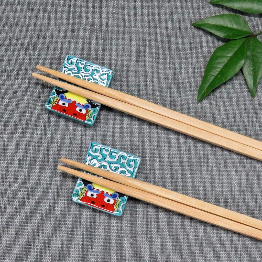 Stylish Kutani Ware Chopstick Rest Pair Set with Lion Dance Ceramic Cutlery Made In Japan Design, Rest,