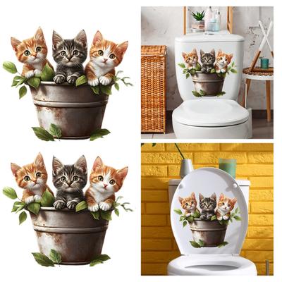 Cats Toilet Lid Sticker Self-Adhesive Waterproof Toilet Tank Seat Decal Peel And