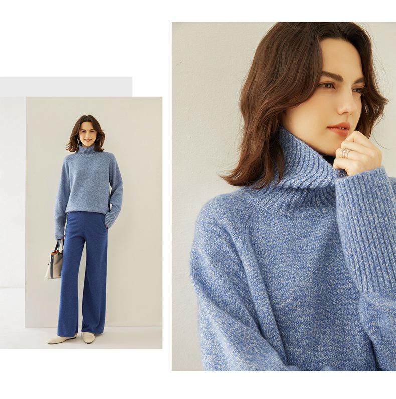 Women's Autumn/Winter High Neck Patterned Cashmere Raglan Sweater