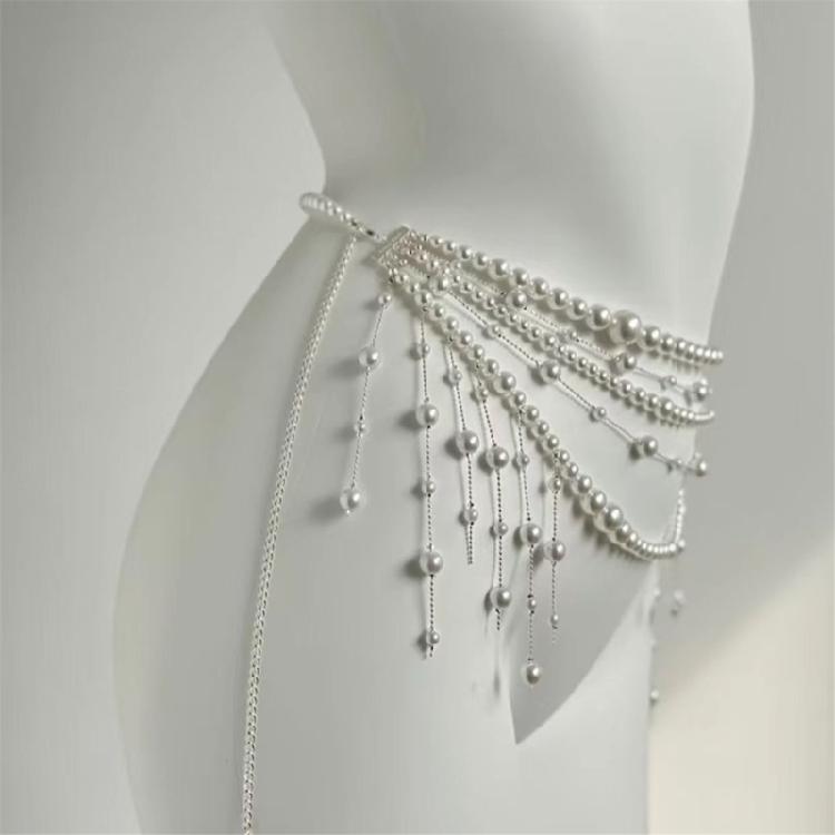 Multitier Pearls Fringe Body Chain Belt for Women Vintage 90s Costume Jewelry Waist Decoration for Evening Gowns
