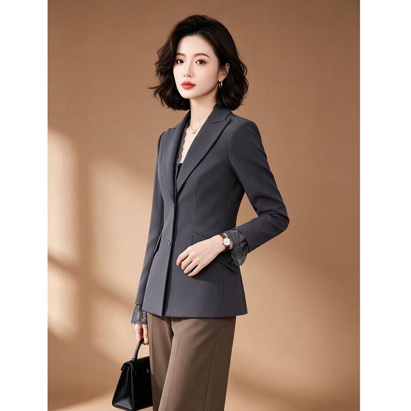 EST+II Women's Elegant Lapel Blazer with Lace Patchwork