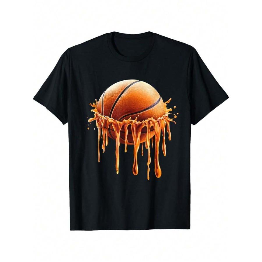 

Basketball Drip Graphic T-Shirt Funny Graphic Tshirts For Men Women Round Neck Loose Casual Tees - Men s Summer Cotton Graphi... S разноцветный