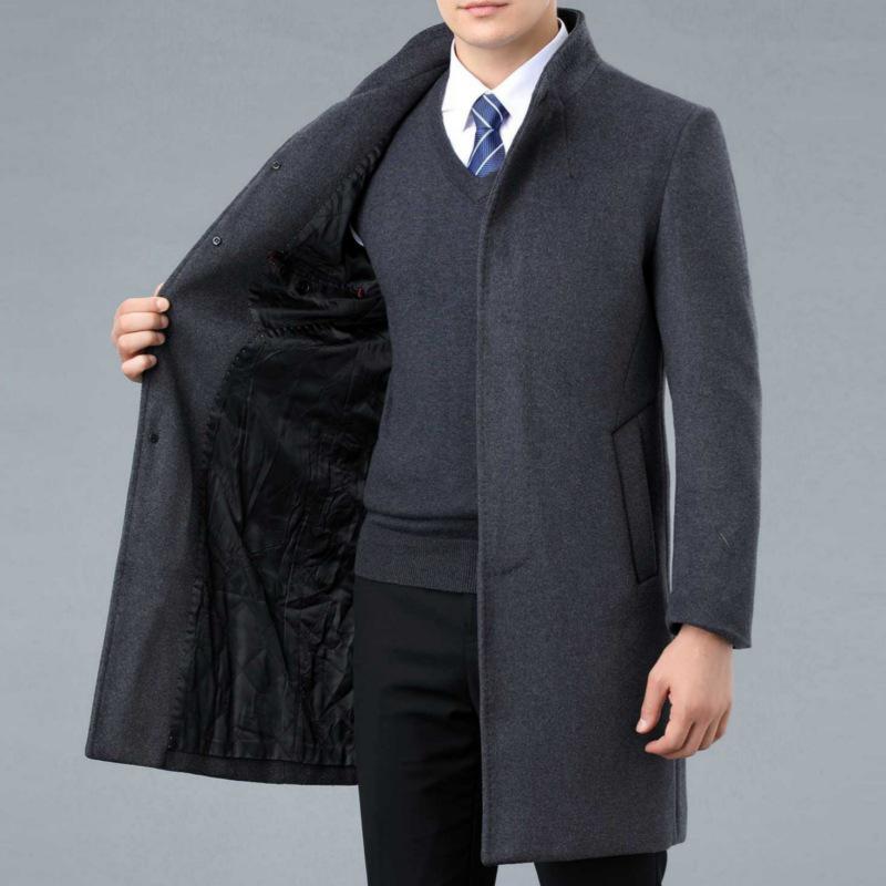 Men's Mid-Length Woolen Winter Coat - New Style, Cashmere-Lined, for Middle-Aged & Dad's Autumn/Winter Wardrobe.