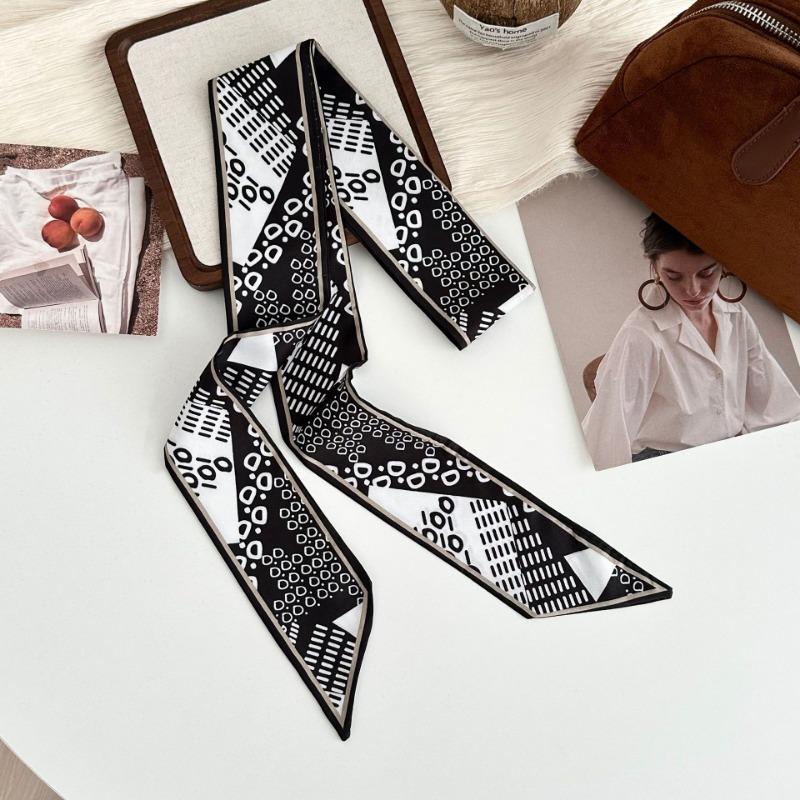 

Silk scarf long female minimalist striped streamer headscarf braided hair band decorative scarf cashew flower belt