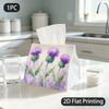 1pc Tissue Box, Watercolor Thistle Flowers Soft Beauty Pattern, 2D Flat Printing, Multi-Purpose, Foldable, Tissue Dispenser, for Social Clubs