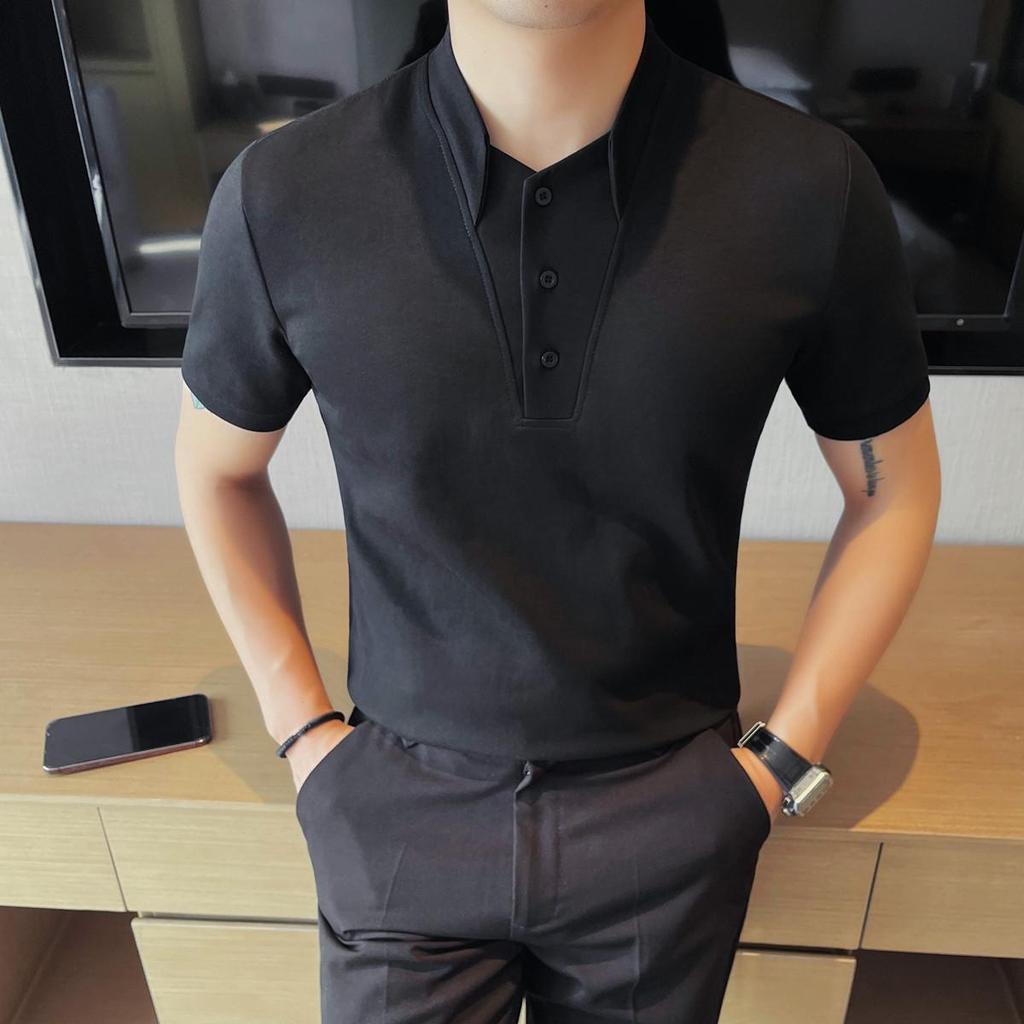 Xiaohongshu Top Pick: Men's Slim-Fit Short-Sleeve Casual Two-in-One T-Shirt - Solid Color, Versatile Design