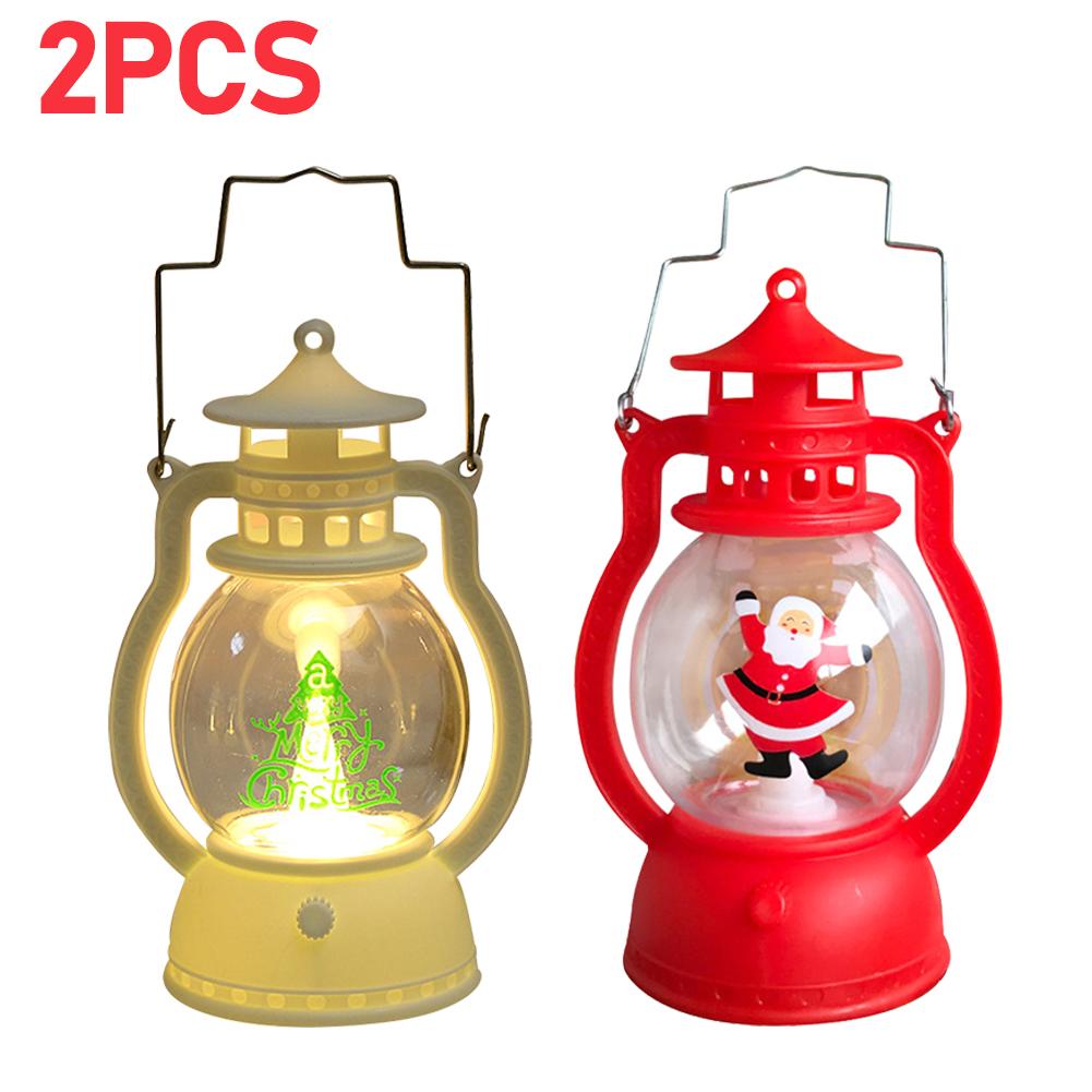 Christmas Portable Lantern Battery Operated Santa Claus Snowman Oil Lamp with Handle Xmas New Year Gifts for Table Decoration
