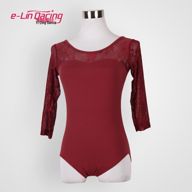

Кружевной комбинезон с рукавами средней длины для взрослых женщин для тай-чи, гимнастики, воздушной йоги, балета и танцев S малиновый