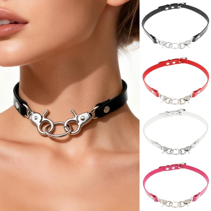 Punk Harajuku Persönlichkeit Mode Kettenverschluss Schlüsselbein Kette Sexy Einfach Mehrfarbig PU Leder Metall Halskette Schlüsselbein Kette