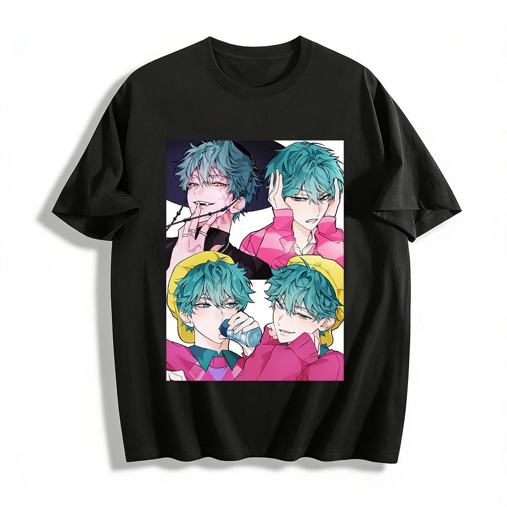 Anime Blue-haired Boy Print Casual Top Unisex Trendy Loose Daily Versatile T-shirt Pure cotton T-shirt XXS