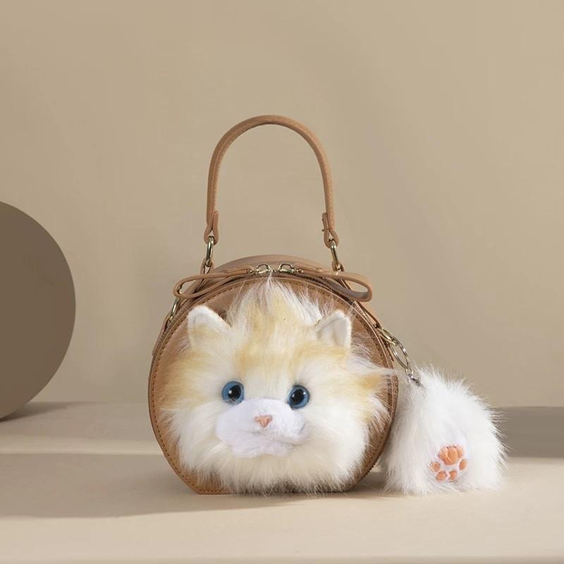 Cat Ragdoll Plush Single Shoulder Crossbody Bag Round Handbag Women Fashion