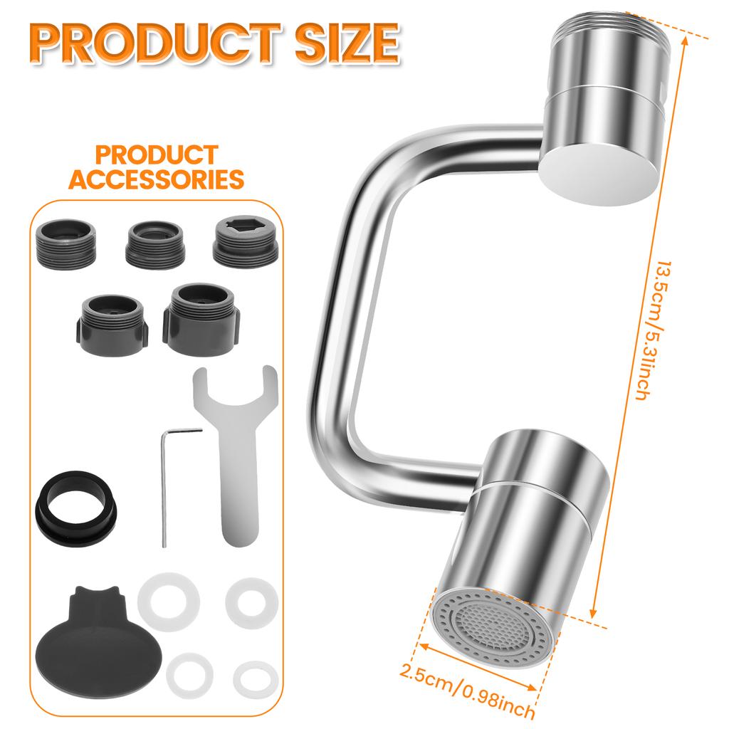 Adjustable Stainless Steel Faucet Extender Adjustable 1080° Rotating Kitchen Sink Faucet Robotic Arm Universal for Home Kitchen