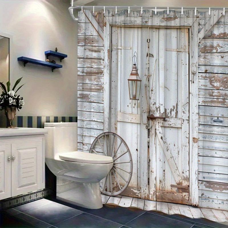 Rustic Wooden Door Shower Curtain - Western Theme, Vintage Barn Design, 70.8x70.8 Inches, Durable Polyester, Machine Washable