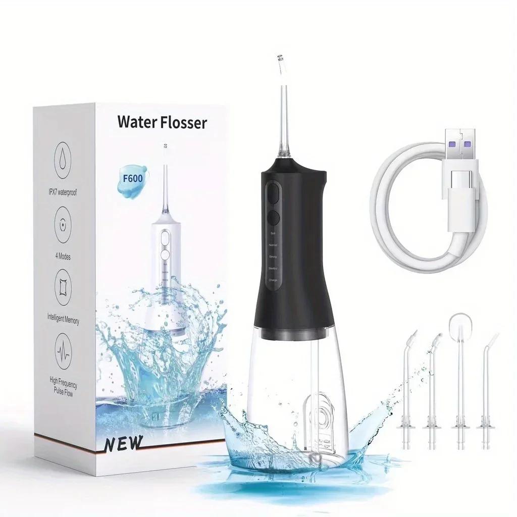 Wasserstrahl-Zahnreiniger Oral Irrigator 4-Modus Tragbar Zähne Wasserpistole 330ML Wassertank Zahnreiniger USB-Aufladung IPX7 Wasserdicht Reinigen