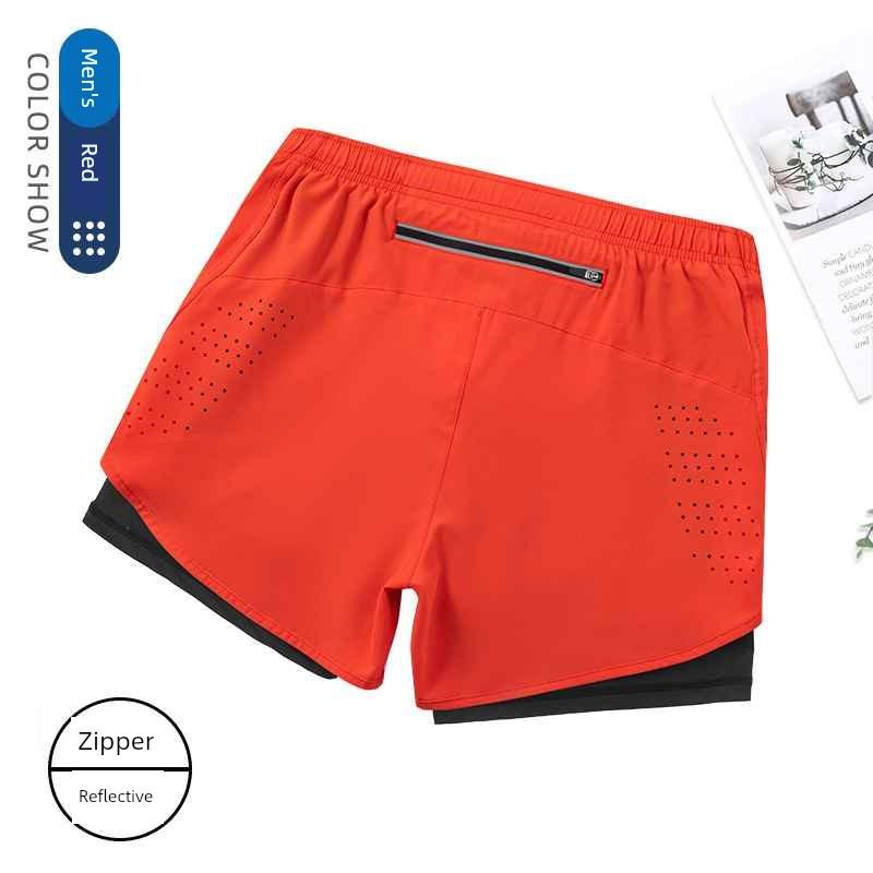 Men's Running Shorts Professional Marathon Track and Field Three-Quarter Length Quick-Dry Inner Lining Pants Sports Two-In-One Design with Phone