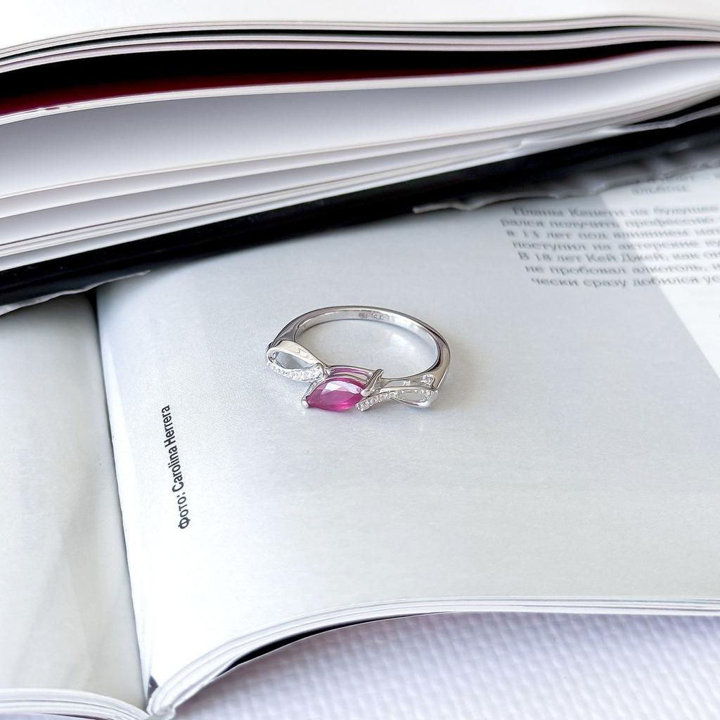 Silver Ring with Natural Ruby 0.912ct, Cubic Zirconia, Product Weight 2.41 G (2165583)